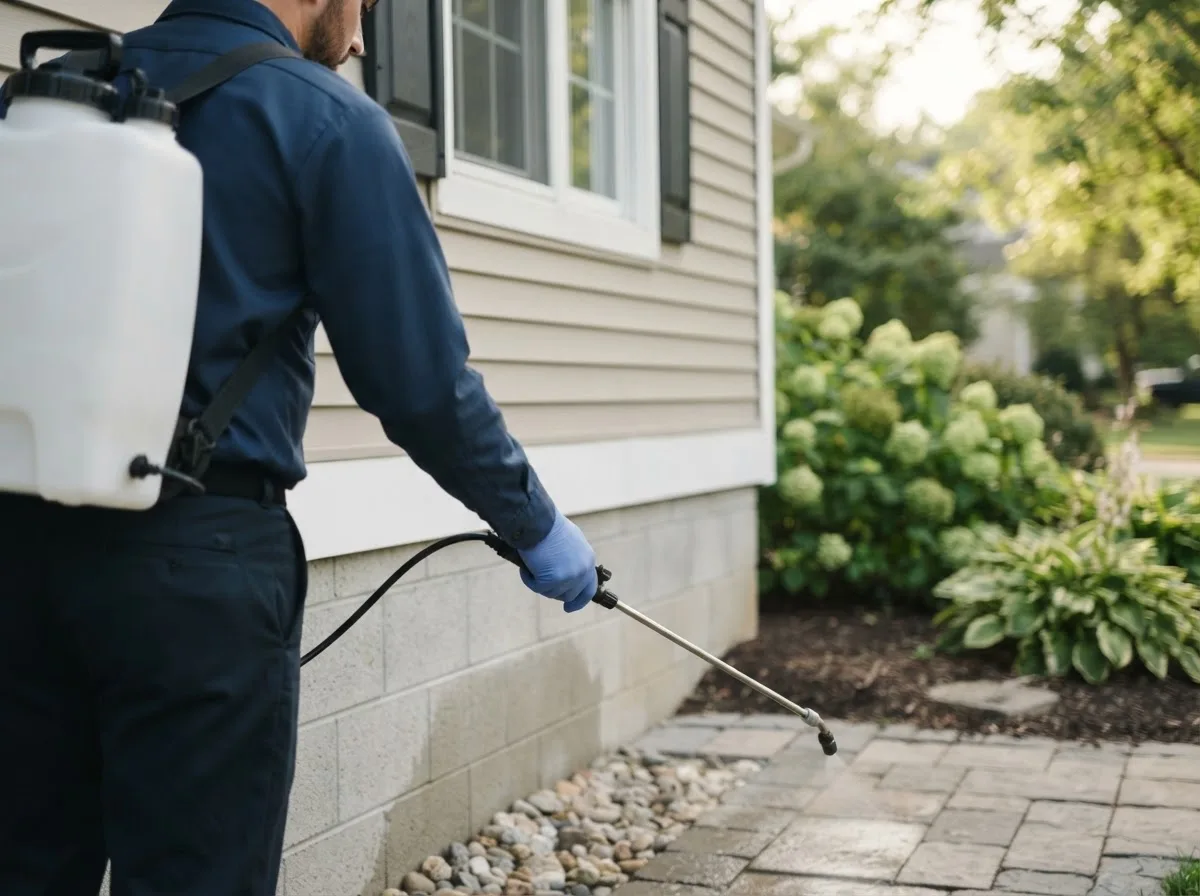 Pest control technician inspecting a home in Potwin, KS